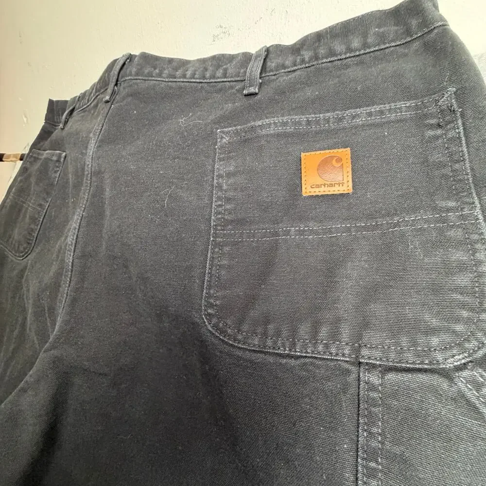 Carhartt B111 BLK Flannel Lined Duck Carpenter Work Pants 48x32 Loose Fit